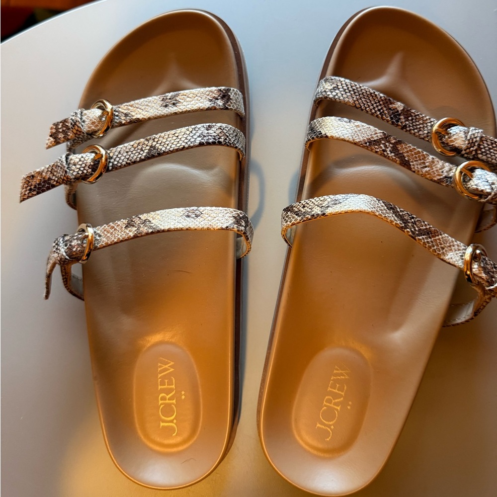 J. Crew Gold and Cream Snake Pattern Sandals (Flat)
